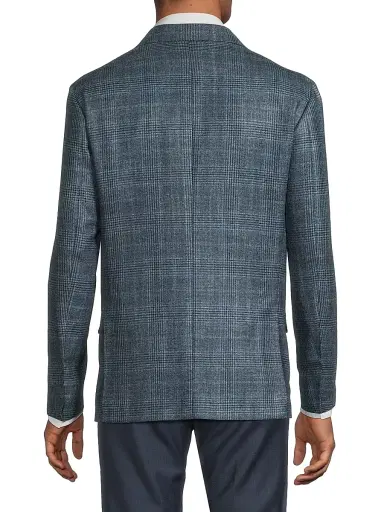 Sartorio Napoli Men's Plaid Wool-Silk Jacket - Blue Pattern - Size 48 | Thumbnail 5 Sartorio Napoli Men's Plaid Wool-Silk Jacket - Blue Pattern - Size 48 | Thumbnail 5