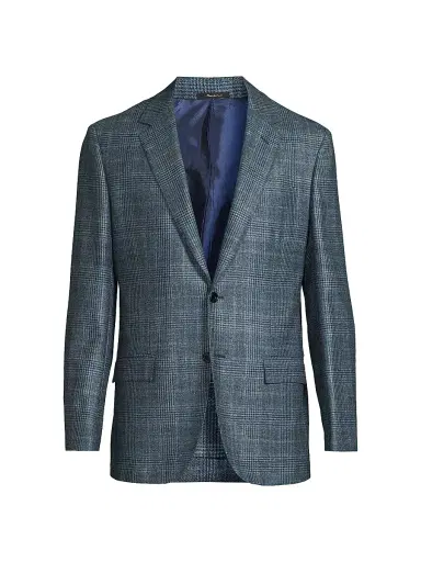 Sartorio Napoli Men's Plaid Wool-Silk Jacket - Blue Pattern - Size 48 | Thumbnail 1 Sartorio Napoli Men's Plaid Wool-Silk Jacket - Blue Pattern - Size 48 | Thumbnail 1