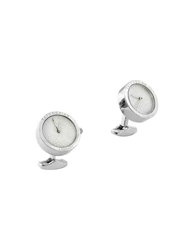 Tateossian Men's Mother-of-Pearl & Stainless Steel Guilloche Watch Cufflinks - Silver | Thumbnail 1 Tateossian Men's Mother-of-Pearl & Stainless Steel Guilloche Watch Cufflinks - Silver | Thumbnail 1
