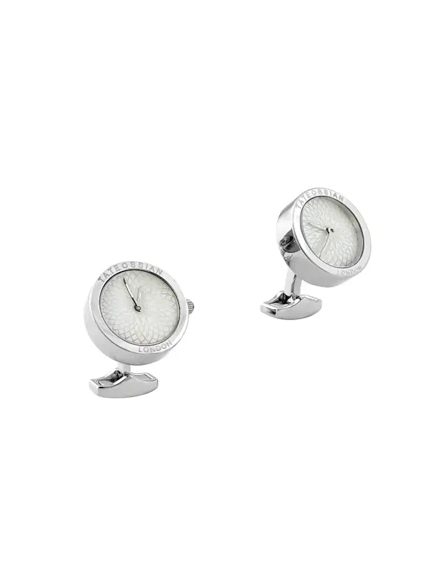 Men's Mother-of-Pearl & Stainless Steel Guilloche Watch Cufflinks - Silver