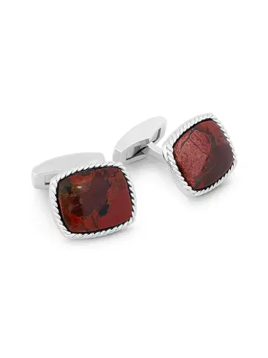 Tateossian Men's Noreena Jasper & Rhodium Plated Sterling Silver Cufflinks - Red Rhodium | Thumbnail 1