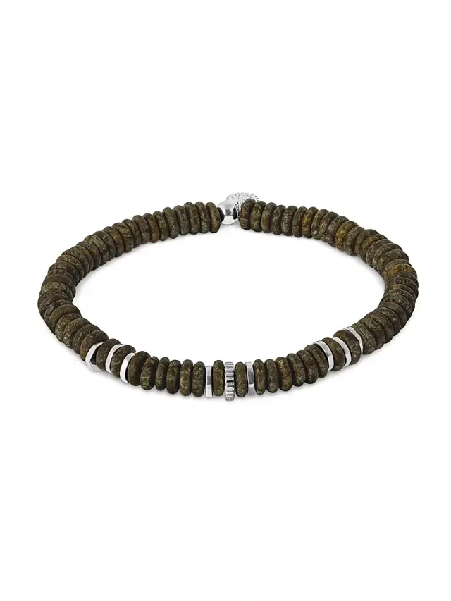 Men's Polished Lapis Disc Bracelet - Brown Obsidian