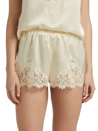 DÔEN Women's Iona Lace-Trimmed Silk Shorts - Sea Salt - Size XXS | Thumbnail 3 DÔEN Women's Iona Lace-Trimmed Silk Shorts - Sea Salt - Size XXS | Thumbnail 3
