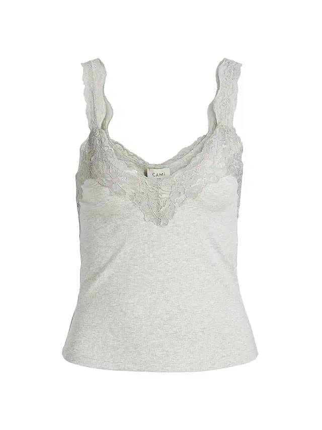 Cami NYC Women's Lace-Trim Rib-Knit Tank - Heather Grey