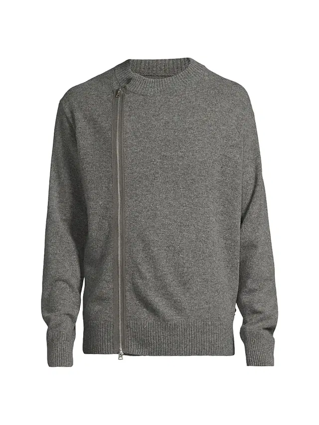 Men's Wool Zip-Front Cardigan - Gray