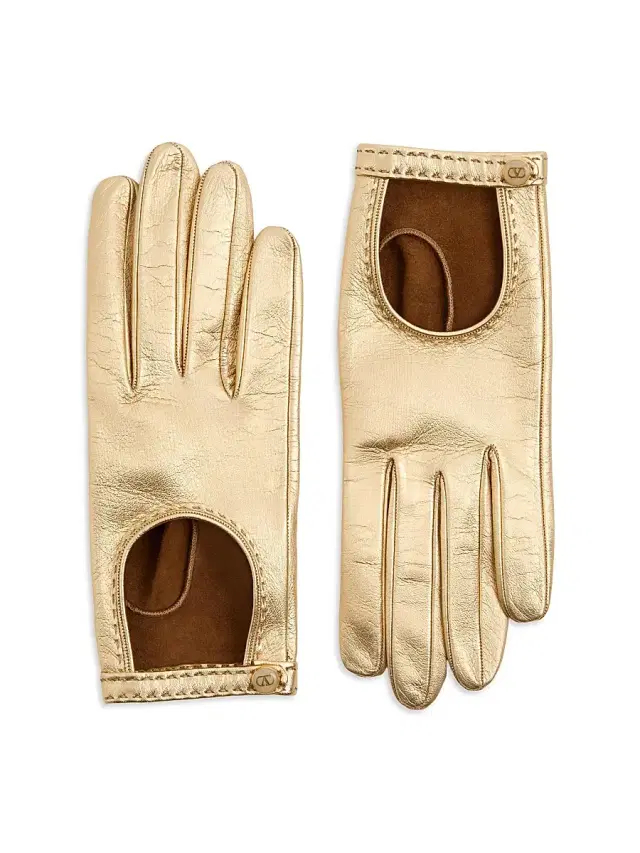 Valentino Garavani Women's Vlogo Signature Laminated Nappa Gloves - Gold