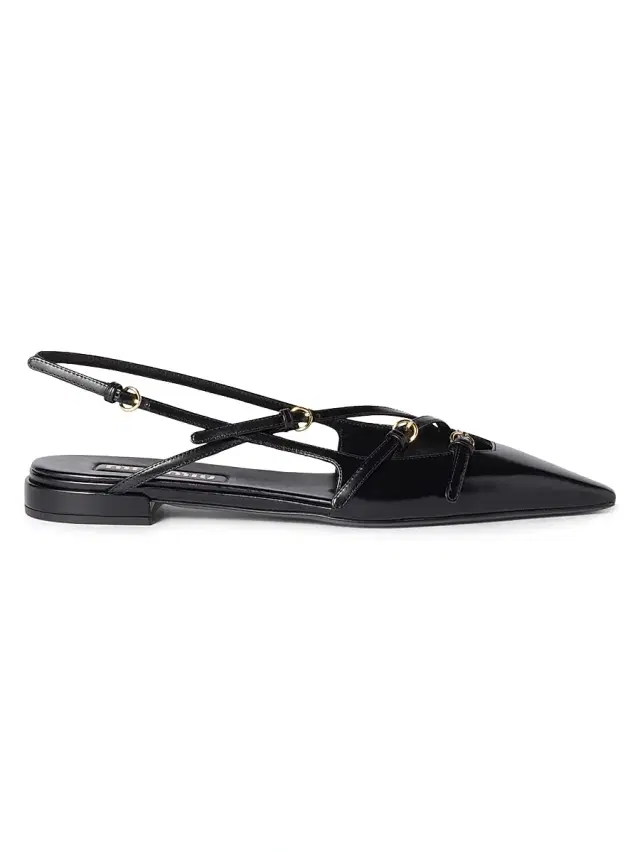 Women's Leather Slingback Ballerinas with Buckles - Black