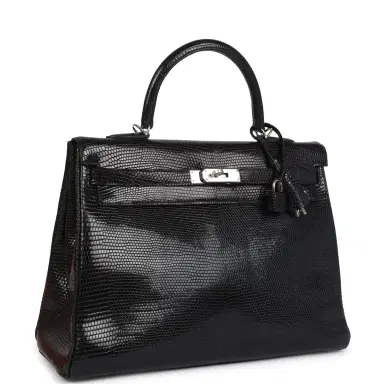 HERMÈS Hermes Kelly Retourne 35 Black Varanus Niloticus Lizard Palladium Hardware | Thumbnail 2 HERMÈS Hermes Kelly Retourne 35 Black Varanus Niloticus Lizard Palladium Hardware | Thumbnail 2