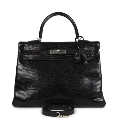 HERMÈS Hermes Kelly Retourne 35 Black Varanus Niloticus Lizard Palladium Hardware | Thumbnail 1 HERMÈS Hermes Kelly Retourne 35 Black Varanus Niloticus Lizard Palladium Hardware | Thumbnail 1