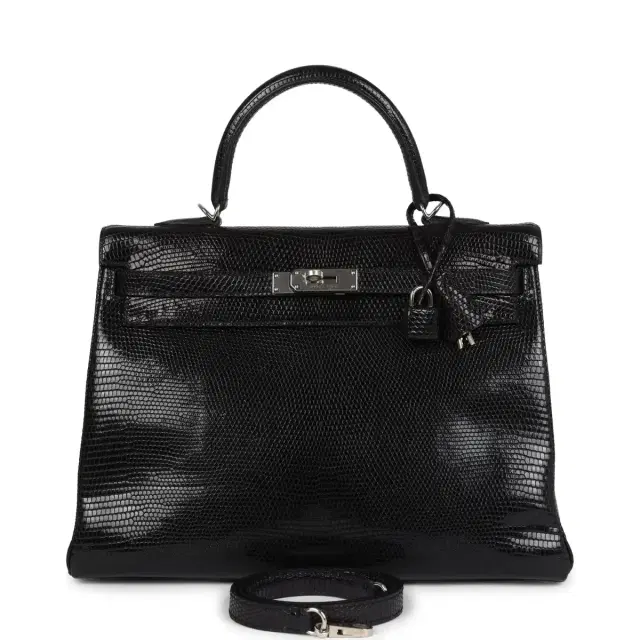 hermes Hermes Kelly Retourne 35 Black Varanus Niloticus Lizard Palladium Hardware