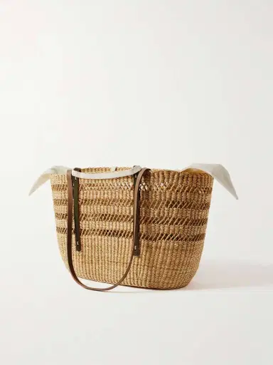 MUUÑ Bicro M Leather-trimmed Woven Straw Tote | Thumbnail 3
