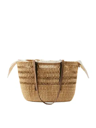 MUUÑ Bicro M Leather-trimmed Woven Straw Tote | Thumbnail 1