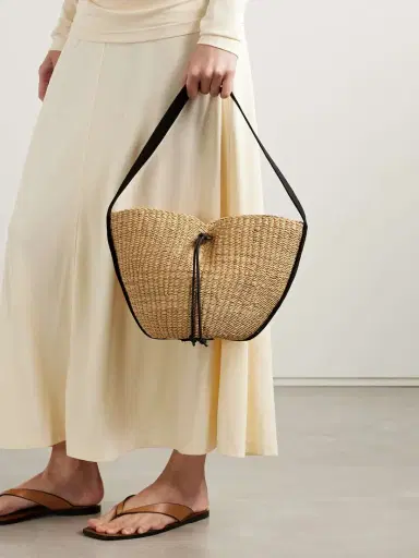 MUUÑ Orbi Cotton Canvas-trimmed Woven Straw Shoulder Bag | Thumbnail 2