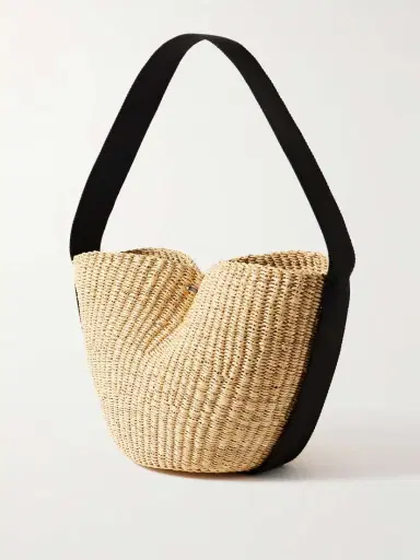 MUUÑ Orbi Cotton Canvas-trimmed Woven Straw Shoulder Bag | Thumbnail 3