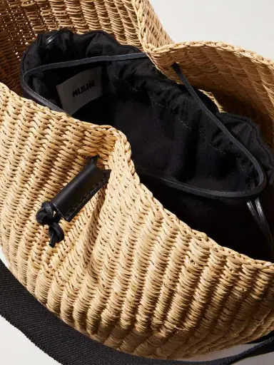 MUUÑ Orbi Cotton Canvas-trimmed Woven Straw Shoulder Bag | Thumbnail 5