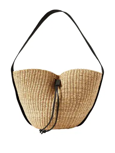 MUUÑ Orbi Cotton Canvas-trimmed Woven Straw Shoulder Bag | Thumbnail 1