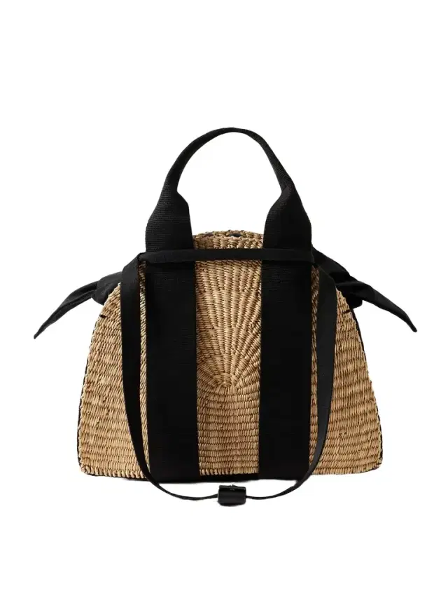 MUUÑ Mina Mini Canvas-trimmed Woven Straw Tote