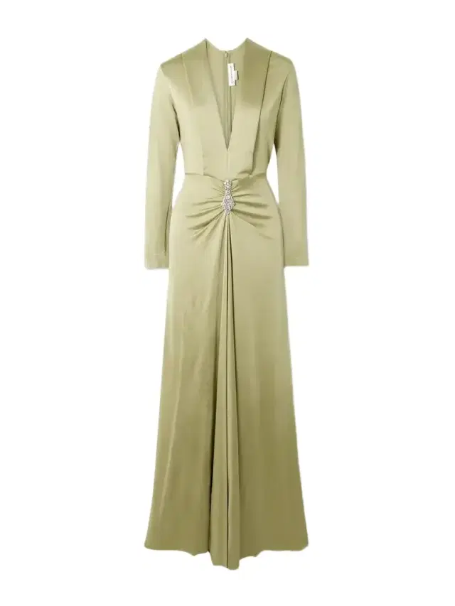 Crystal-embellished Gathered Satin-jersey Gown