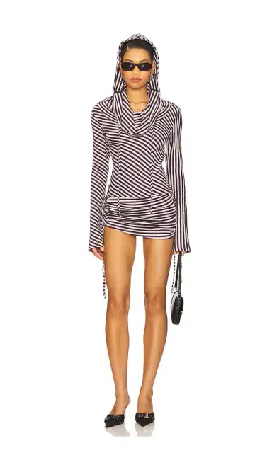 Jaded London Sporty Stripe Hooded Draped Mini Dress | Thumbnail 1