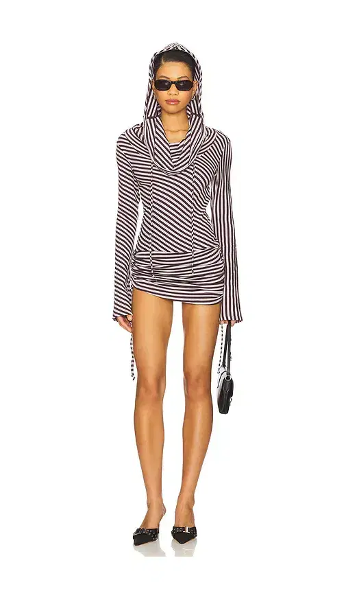 Jaded London Sporty Stripe Hooded Draped Mini Dress