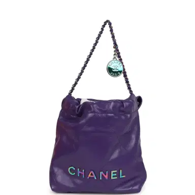 Chanel Chanel Mini 22 Bag Dark Purple Lambskin Rainbow Hardware | Thumbnail 1 Chanel Chanel Mini 22 Bag Dark Purple Lambskin Rainbow Hardware | Thumbnail 1
