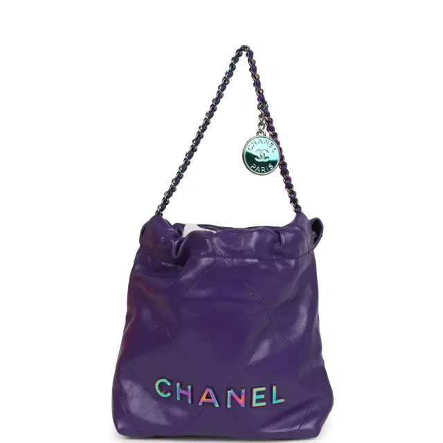 Chanel Chanel Mini 22 Bag Dark Purple Lambskin Rainbow Hardware