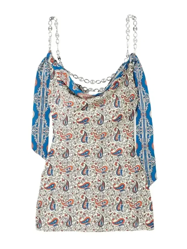 Chain-detailed Paisley-print Crepe Top