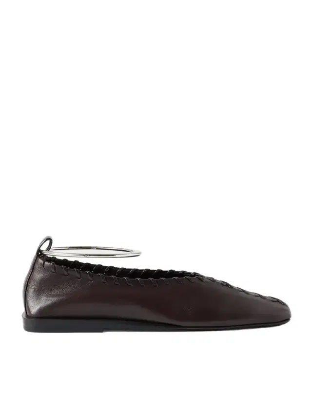 Ring Whipstitch-trimmed Leather Ballet Flats