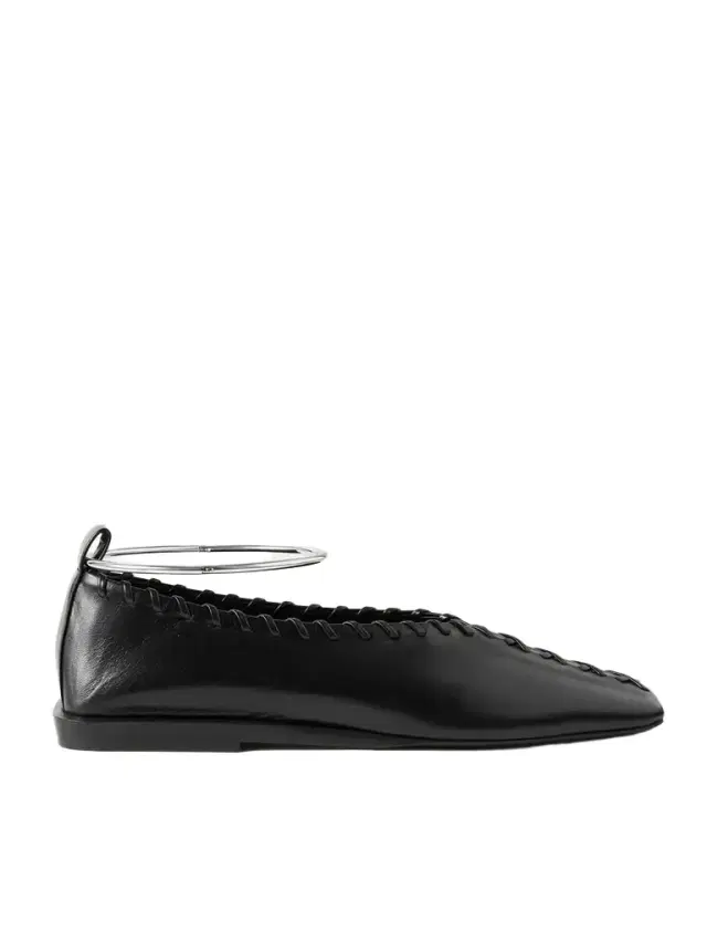 Ring Whipstitch-trimmed Leather Ballet Flats