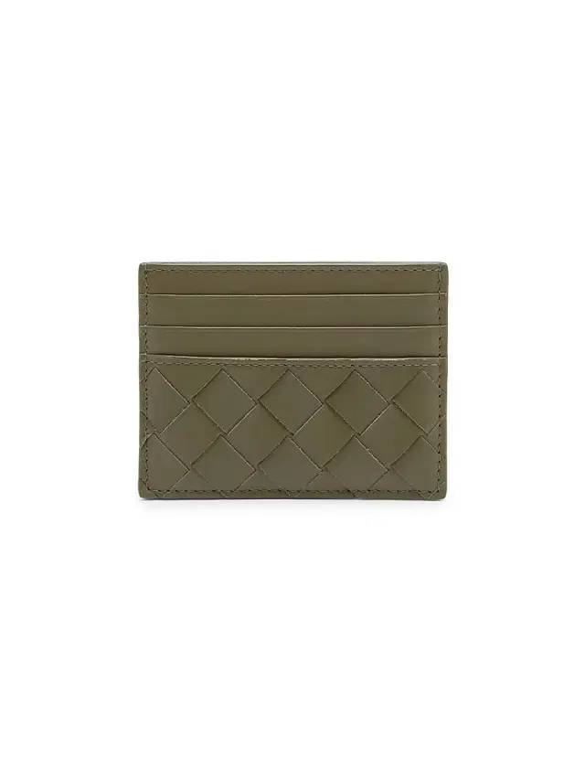 Bottega Veneta Men's Intrecciato Card Case - Crocodile Silver