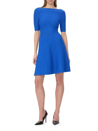 Hervé Léger Women's The Donna Pointelle-Knit Fit & Flare Minidress - Bright Blue - Size XS | Thumbnail 2