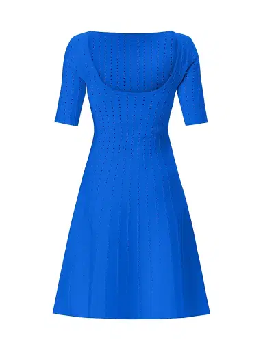 Hervé Léger Women's The Donna Pointelle-Knit Fit & Flare Minidress - Bright Blue - Size XS | Thumbnail 3