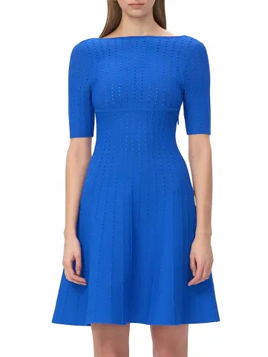 Hervé Léger Women's The Donna Pointelle-Knit Fit & Flare Minidress - Bright Blue - Size XS | Thumbnail 4