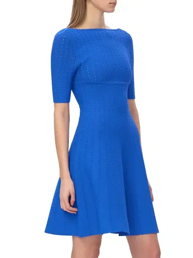 Hervé Léger Women's The Donna Pointelle-Knit Fit & Flare Minidress - Bright Blue - Size XS | Thumbnail 5