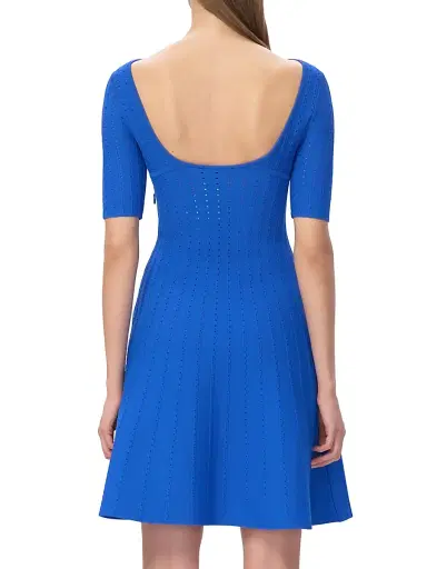 Hervé Léger Women's The Donna Pointelle-Knit Fit & Flare Minidress - Bright Blue - Size XS | Thumbnail 7