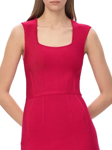 Hervé Léger Women's The Beatrice Knit Fit & Flare Midi-Dress - Hibiscus - Size XS | Thumbnail 7 Hervé Léger Women's The Beatrice Knit Fit & Flare Midi-Dress - Hibiscus - Size XS | Thumbnail 7