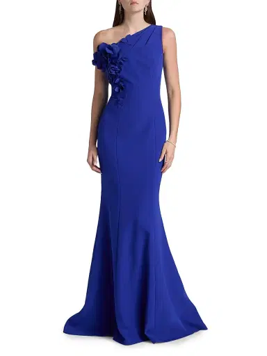 Teri Jon by Rickie Freeman Women's Ruffled One-Shoulder Gown - Cobalt | Thumbnail 3