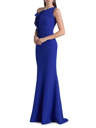 Teri Jon by Rickie Freeman Women's Ruffled One-Shoulder Gown - Cobalt | Thumbnail 4