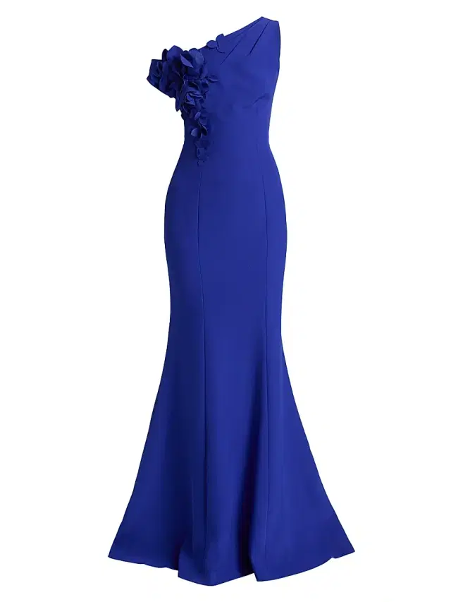 Women's Ruffled One-Shoulder Gown - Cobalt