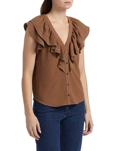 Ramy Brook Women's Stitch Cap-Sleeve Lettie Ruffled Blouse - Baja Brown | Thumbnail 4