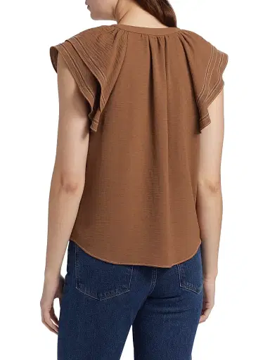 Ramy Brook Women's Stitch Cap-Sleeve Lettie Ruffled Blouse - Baja Brown | Thumbnail 5