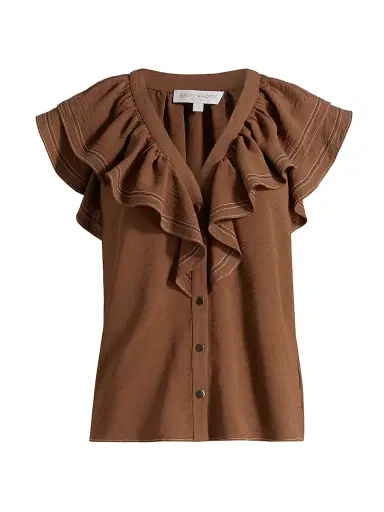 Ramy Brook Women's Stitch Cap-Sleeve Lettie Ruffled Blouse - Baja Brown | Thumbnail 1