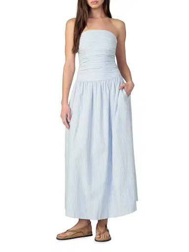 Joe's Jeans Women's The Reina Cotton-Linen Maxi Dress - Blue White Stripe | Thumbnail 3 Joe's Jeans Women's The Reina Cotton-Linen Maxi Dress - Blue White Stripe | Thumbnail 3
