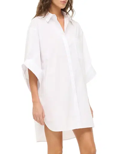 Staud Women's Nico Cotton Poplin Shirtdress - White - Size XL | Thumbnail 4 Staud Women's Nico Cotton Poplin Shirtdress - White - Size XL | Thumbnail 4