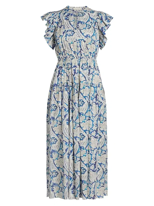 Ulla Johnson Women's Kairi Flutter-Sleeve Midi-Dress - Ciel