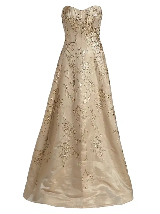 Women's Brocade Sweetheart Neck Paneled Ball Gown - Gold