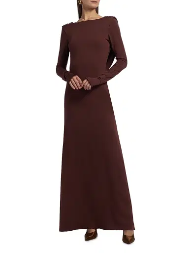 Mariandree Gaitan Women's Naomi Boatneck Maxi Dress - Brown - Size Large | Thumbnail 3 Mariandree Gaitan Women's Naomi Boatneck Maxi Dress - Brown - Size Large | Thumbnail 3