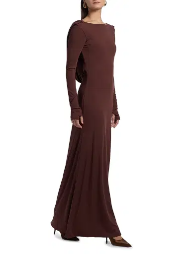 Mariandree Gaitan Women's Naomi Boatneck Maxi Dress - Brown - Size Large | Thumbnail 4 Mariandree Gaitan Women's Naomi Boatneck Maxi Dress - Brown - Size Large | Thumbnail 4