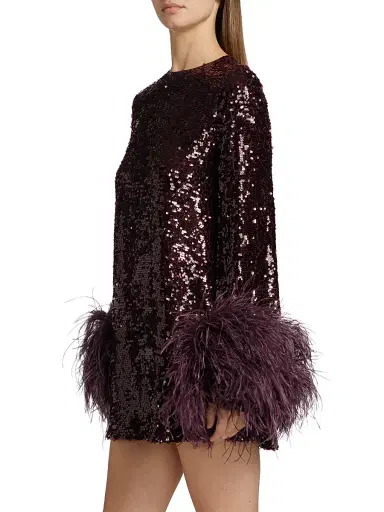 LAPOINTE Women's Feather Trim Sequin Long-Sleeve Minidress - Mulberry | Thumbnail 4 LAPOINTE Women's Feather Trim Sequin Long-Sleeve Minidress - Mulberry | Thumbnail 4