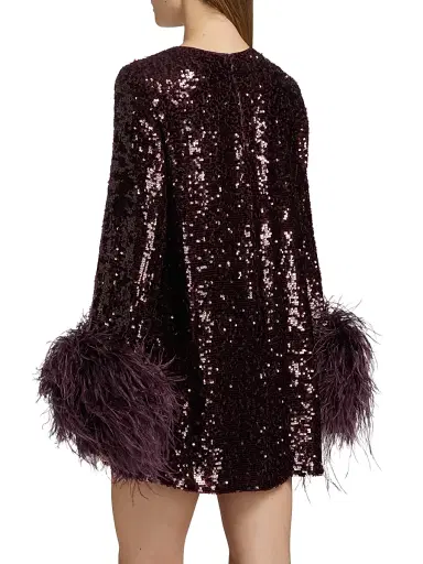 LAPOINTE Women's Feather Trim Sequin Long-Sleeve Minidress - Mulberry | Thumbnail 5 LAPOINTE Women's Feather Trim Sequin Long-Sleeve Minidress - Mulberry | Thumbnail 5